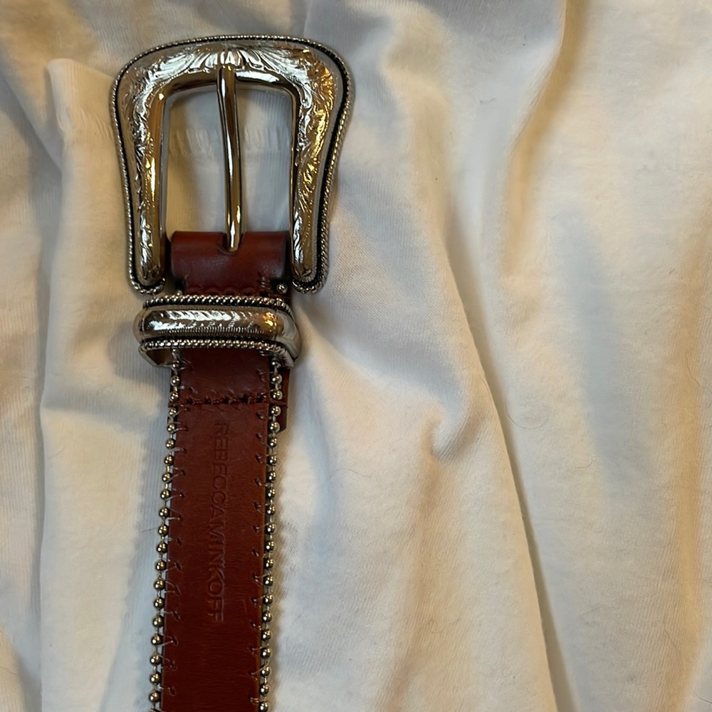 Rebecca Minkoff smooth ball chain leather belt in brown